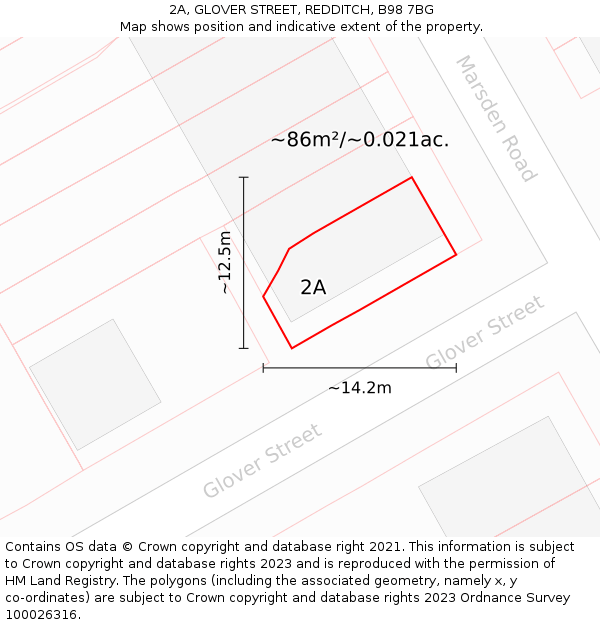 2A, GLOVER STREET, REDDITCH, B98 7BG: Plot and title map