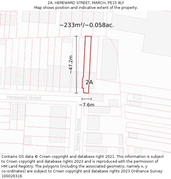 2A, HEREWARD STREET, MARCH, PE15 8LY: Plot and title map