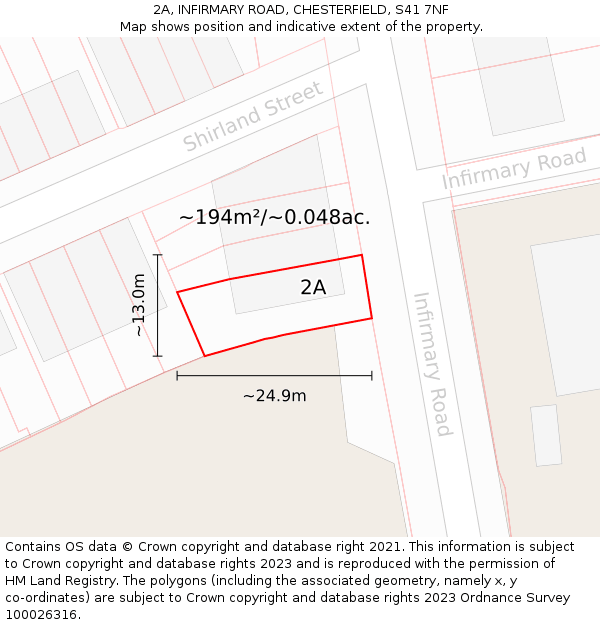 2A, INFIRMARY ROAD, CHESTERFIELD, S41 7NF: Plot and title map