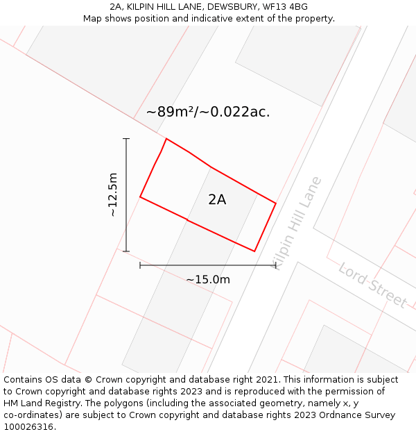 2A, KILPIN HILL LANE, DEWSBURY, WF13 4BG: Plot and title map