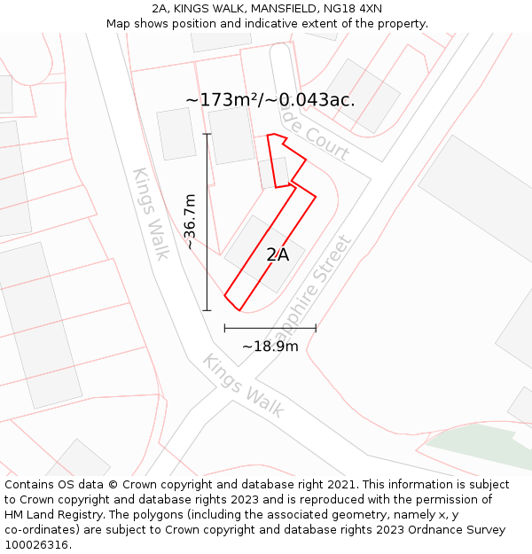 2A, KINGS WALK, MANSFIELD, NG18 4XN: Plot and title map