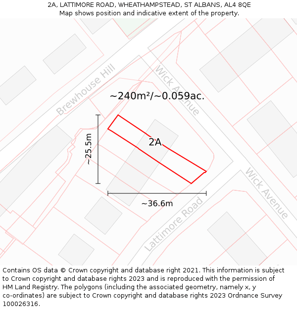 2A, LATTIMORE ROAD, WHEATHAMPSTEAD, ST ALBANS, AL4 8QE: Plot and title map