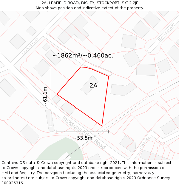 2A, LEAFIELD ROAD, DISLEY, STOCKPORT, SK12 2JF: Plot and title map
