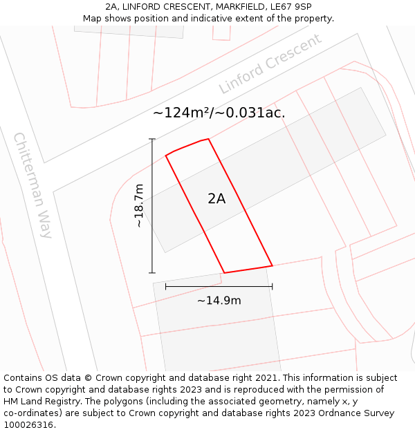 2A, LINFORD CRESCENT, MARKFIELD, LE67 9SP: Plot and title map