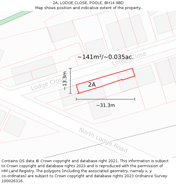 2A, LODGE CLOSE, POOLE, BH14 9BD: Plot and title map