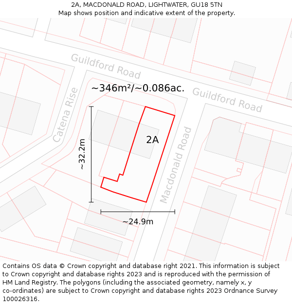 2A, MACDONALD ROAD, LIGHTWATER, GU18 5TN: Plot and title map