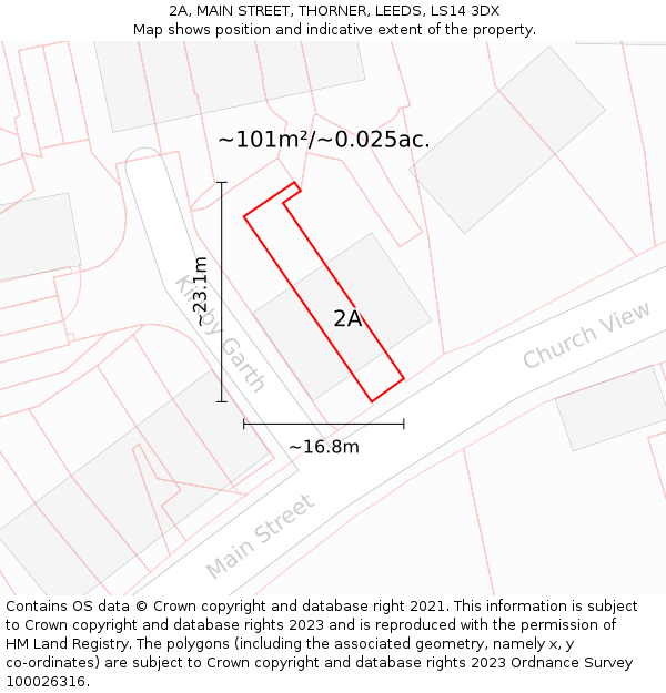 2A, MAIN STREET, THORNER, LEEDS, LS14 3DX: Plot and title map