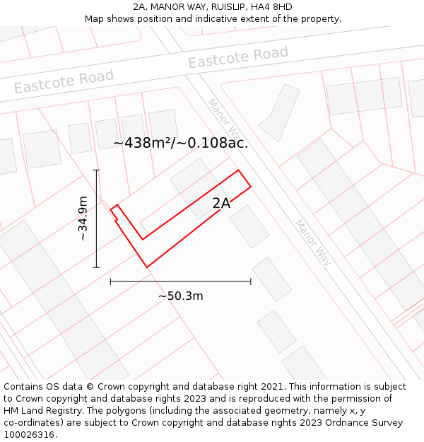 2A, MANOR WAY, RUISLIP, HA4 8HD: Plot and title map