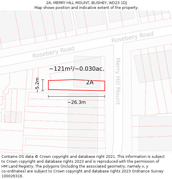 2A, MERRY HILL MOUNT, BUSHEY, WD23 1DJ: Plot and title map