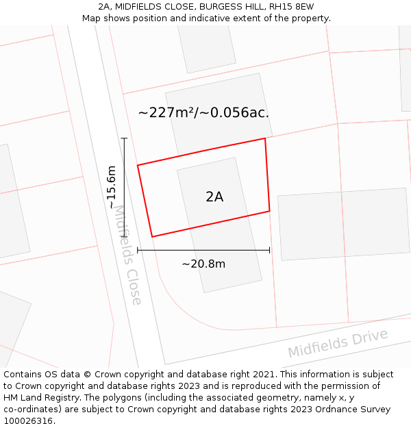 2A, MIDFIELDS CLOSE, BURGESS HILL, RH15 8EW: Plot and title map