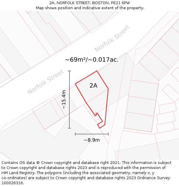 2A, NORFOLK STREET, BOSTON, PE21 6PW: Plot and title map