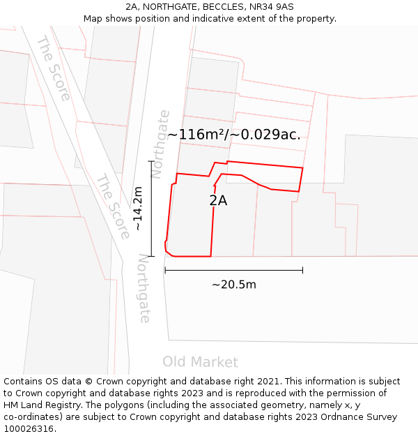 2A, NORTHGATE, BECCLES, NR34 9AS: Plot and title map