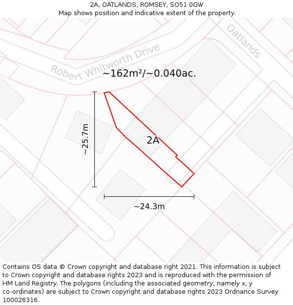 2A, OATLANDS, ROMSEY, SO51 0GW: Plot and title map