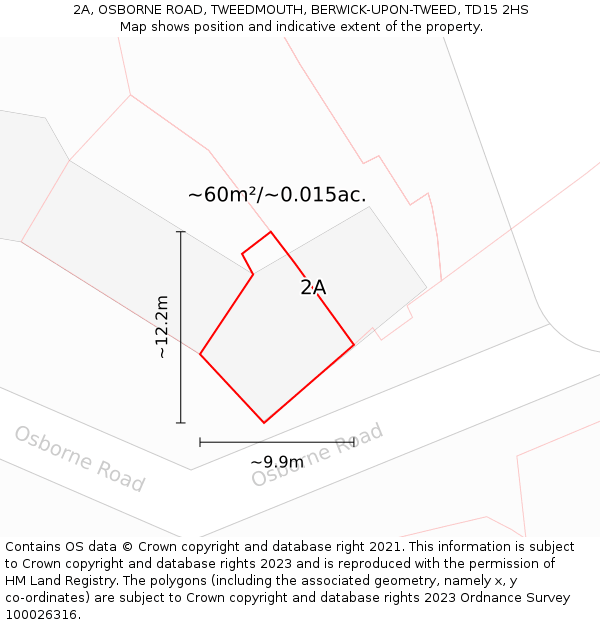 2A, OSBORNE ROAD, TWEEDMOUTH, BERWICK-UPON-TWEED, TD15 2HS: Plot and title map