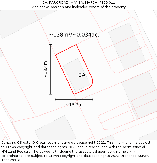 2A, PARK ROAD, MANEA, MARCH, PE15 0LL: Plot and title map