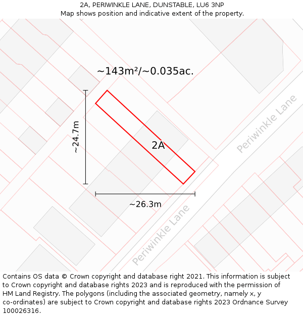 2A, PERIWINKLE LANE, DUNSTABLE, LU6 3NP: Plot and title map