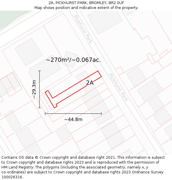 2A, PICKHURST PARK, BROMLEY, BR2 0UF: Plot and title map
