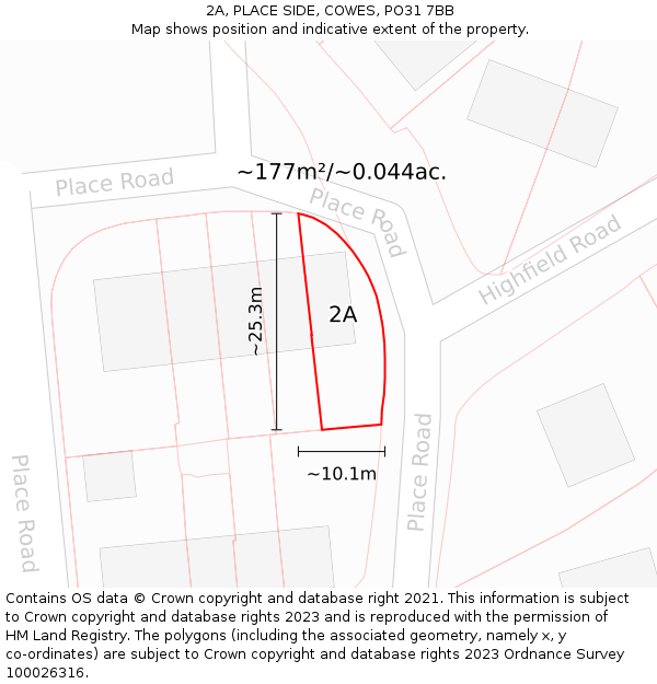 2A, PLACE SIDE, COWES, PO31 7BB: Plot and title map