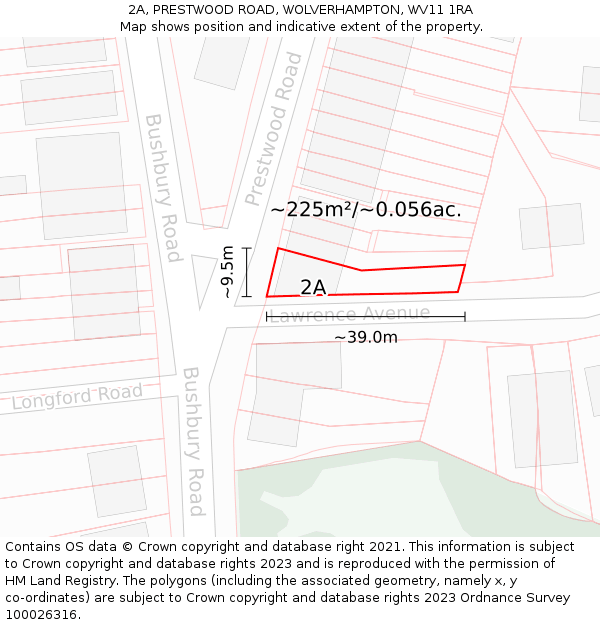 2A, PRESTWOOD ROAD, WOLVERHAMPTON, WV11 1RA: Plot and title map