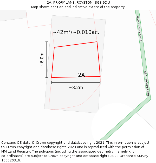 2A, PRIORY LANE, ROYSTON, SG8 9DU: Plot and title map
