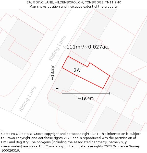 2A, RIDING LANE, HILDENBOROUGH, TONBRIDGE, TN11 9HX: Plot and title map