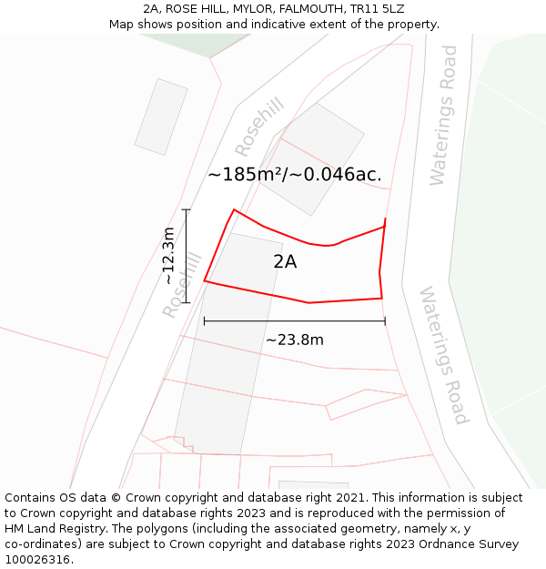 2A, ROSE HILL, MYLOR, FALMOUTH, TR11 5LZ: Plot and title map