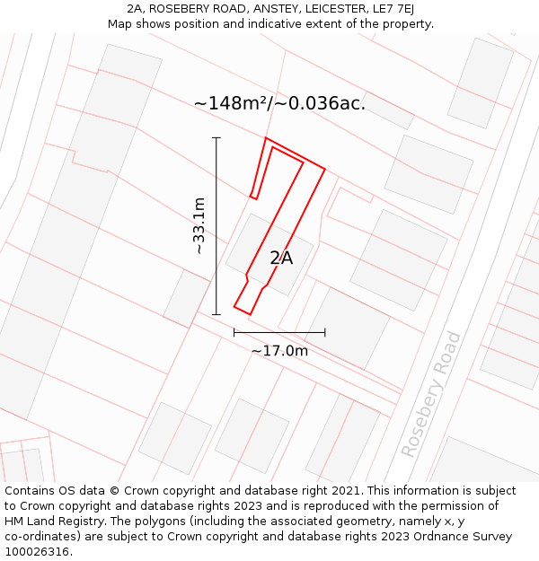 2A, ROSEBERY ROAD, ANSTEY, LEICESTER, LE7 7EJ: Plot and title map