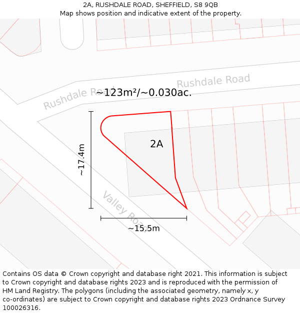 2A, RUSHDALE ROAD, SHEFFIELD, S8 9QB: Plot and title map