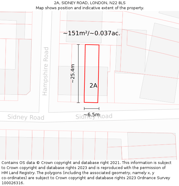 2A, SIDNEY ROAD, LONDON, N22 8LS: Plot and title map