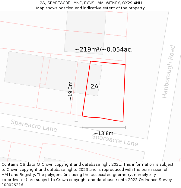 2A, SPAREACRE LANE, EYNSHAM, WITNEY, OX29 4NH: Plot and title map