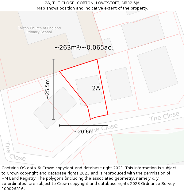 2A, THE CLOSE, CORTON, LOWESTOFT, NR32 5JA: Plot and title map