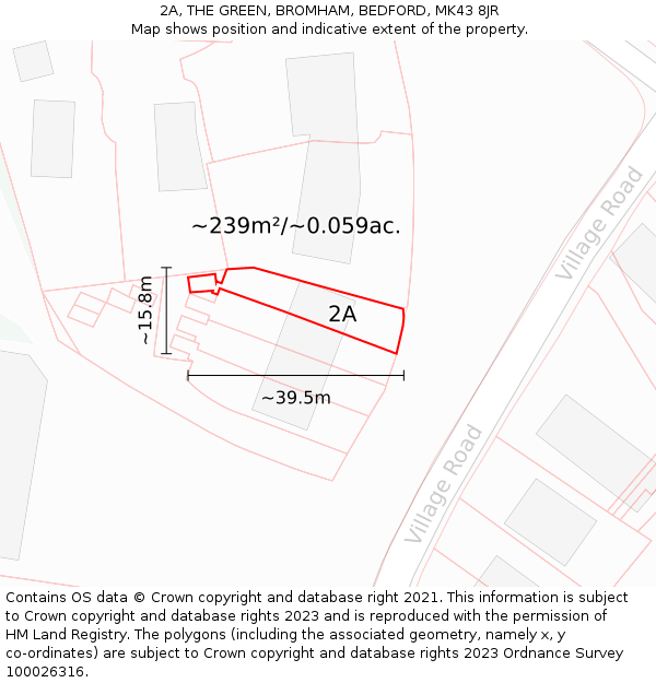 2A, THE GREEN, BROMHAM, BEDFORD, MK43 8JR: Plot and title map