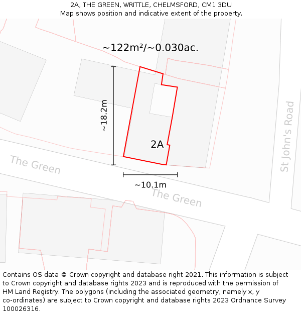 2A, THE GREEN, WRITTLE, CHELMSFORD, CM1 3DU: Plot and title map