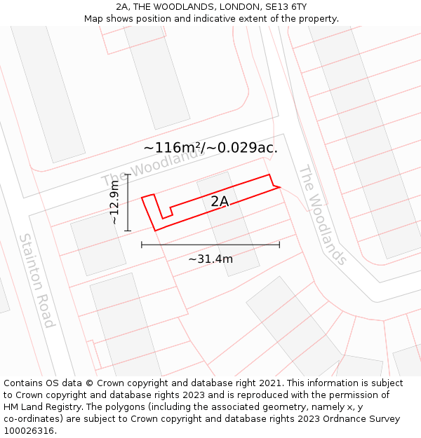 2A, THE WOODLANDS, LONDON, SE13 6TY: Plot and title map
