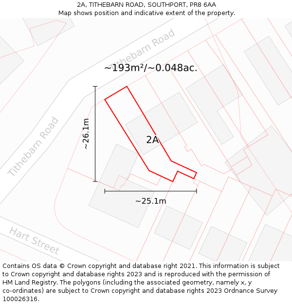 2A, TITHEBARN ROAD, SOUTHPORT, PR8 6AA: Plot and title map