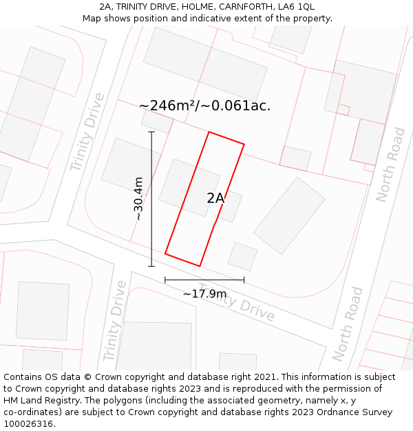 2A, TRINITY DRIVE, HOLME, CARNFORTH, LA6 1QL: Plot and title map