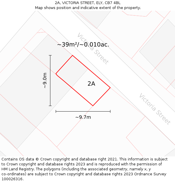 2A, VICTORIA STREET, ELY, CB7 4BL: Plot and title map