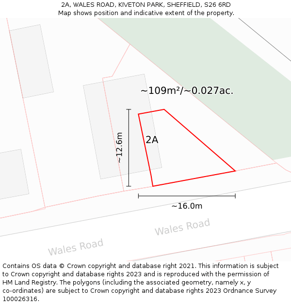 2A, WALES ROAD, KIVETON PARK, SHEFFIELD, S26 6RD: Plot and title map