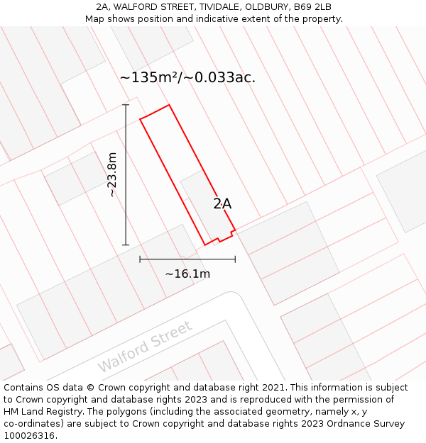 2A, WALFORD STREET, TIVIDALE, OLDBURY, B69 2LB: Plot and title map
