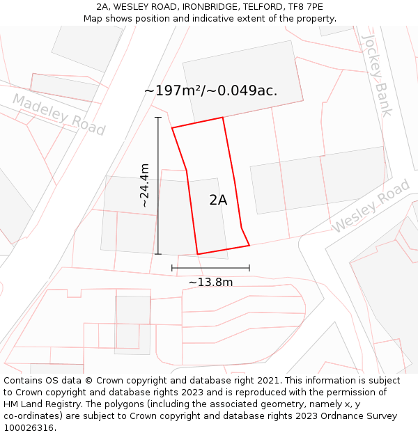 2A, WESLEY ROAD, IRONBRIDGE, TELFORD, TF8 7PE: Plot and title map