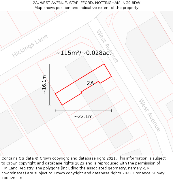 2A, WEST AVENUE, STAPLEFORD, NOTTINGHAM, NG9 8DW: Plot and title map