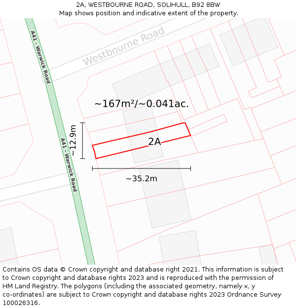 2A, WESTBOURNE ROAD, SOLIHULL, B92 8BW: Plot and title map
