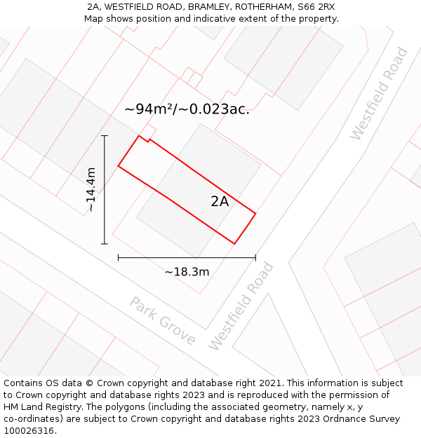 2A, WESTFIELD ROAD, BRAMLEY, ROTHERHAM, S66 2RX: Plot and title map