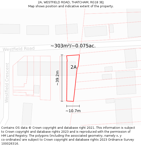 2A, WESTFIELD ROAD, THATCHAM, RG18 3EJ: Plot and title map