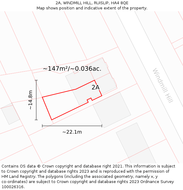 2A, WINDMILL HILL, RUISLIP, HA4 8QE: Plot and title map