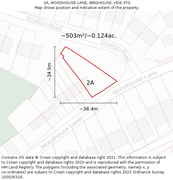 2A, WOODHOUSE LANE, BRIGHOUSE, HD6 3TG: Plot and title map