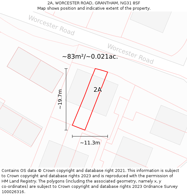 2A, WORCESTER ROAD, GRANTHAM, NG31 8SF: Plot and title map