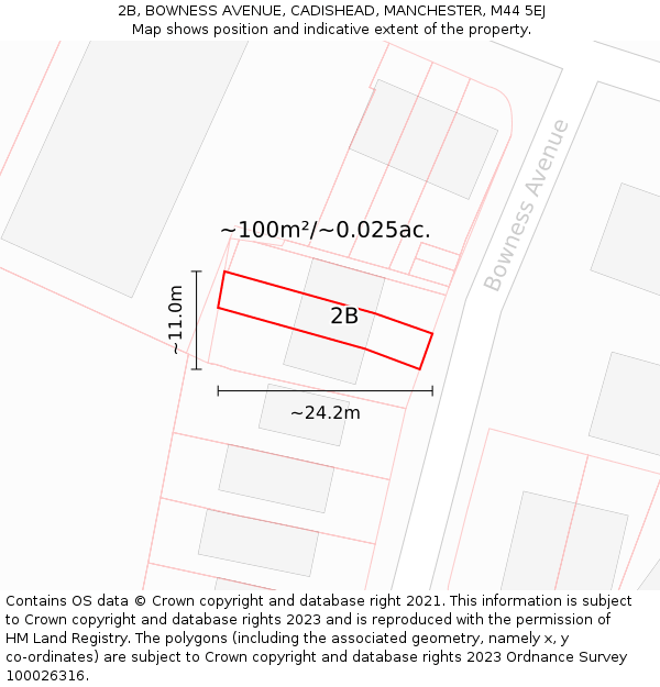 2B, BOWNESS AVENUE, CADISHEAD, MANCHESTER, M44 5EJ: Plot and title map