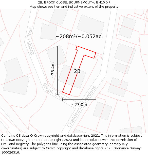 2B, BROOK CLOSE, BOURNEMOUTH, BH10 5JP: Plot and title map