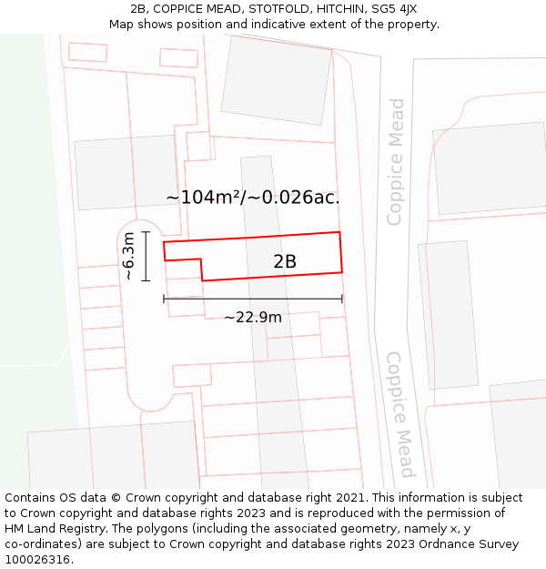 2B, COPPICE MEAD, STOTFOLD, HITCHIN, SG5 4JX: Plot and title map